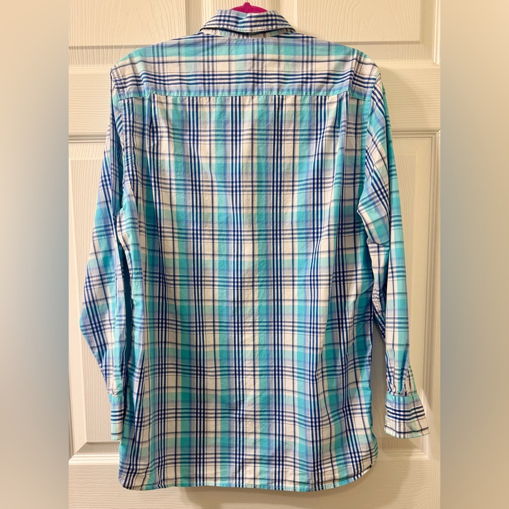 Southern Tide Aqua and Navy Plaid Men's Shirt - Picture 2 of 5